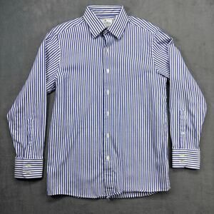 Brooks Brothers Thomas Mason Shirt Men's 15.5 Blue Striped Italian Poplin Weave